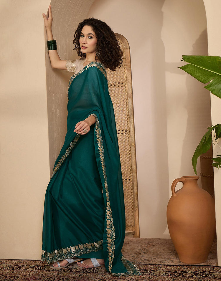 Teal Green Shimmer Sequence Embroidery Saree