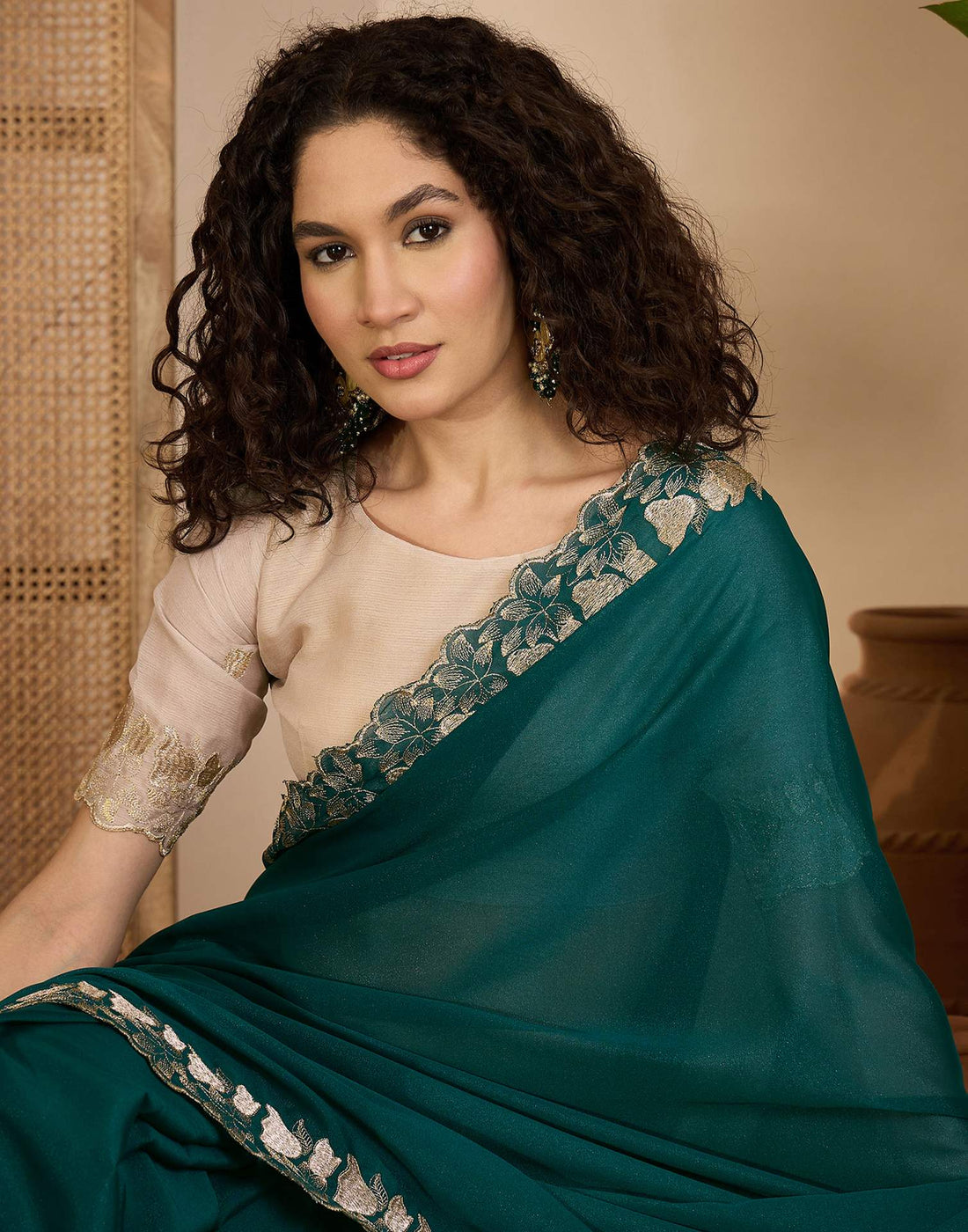 Teal Green Shimmer Sequence Embroidery Saree