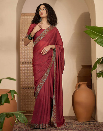 Rust Shimmer Stone Work Swarovski Saree