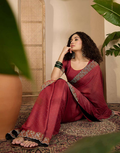 Rust Shimmer Stone Work Swarovski Saree