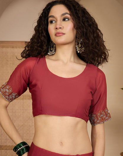 Rust Shimmer Stone Work Swarovski Saree