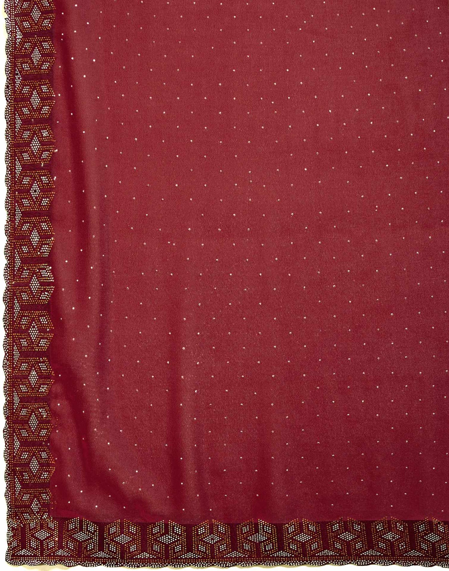 Rust Shimmer Stone Work Swarovski Saree