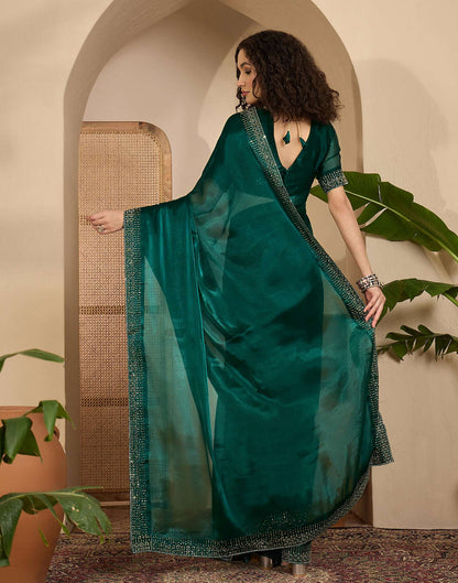 Dark Green Shimmer Stone Work Embellished Saree