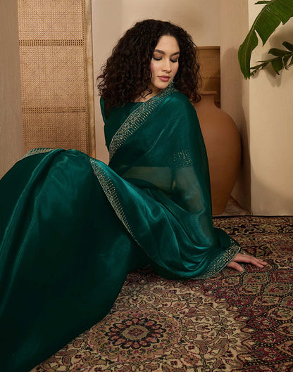 Dark Green Shimmer Stone Work Embellished Saree