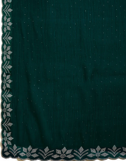 Dark Green Shimmer Stone Work Swarovski Saree