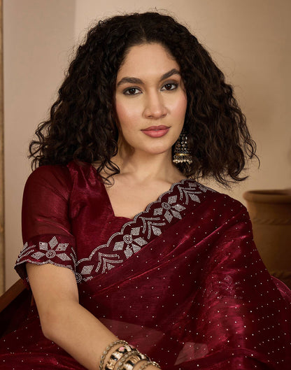 Maroon Shimmer Stone Work Swarovski Saree