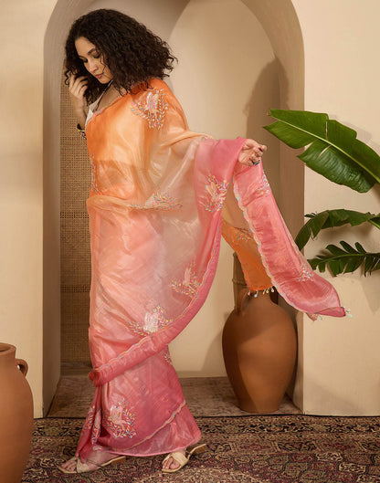 Orange Tissue Silk Sequence Embroidery Saree