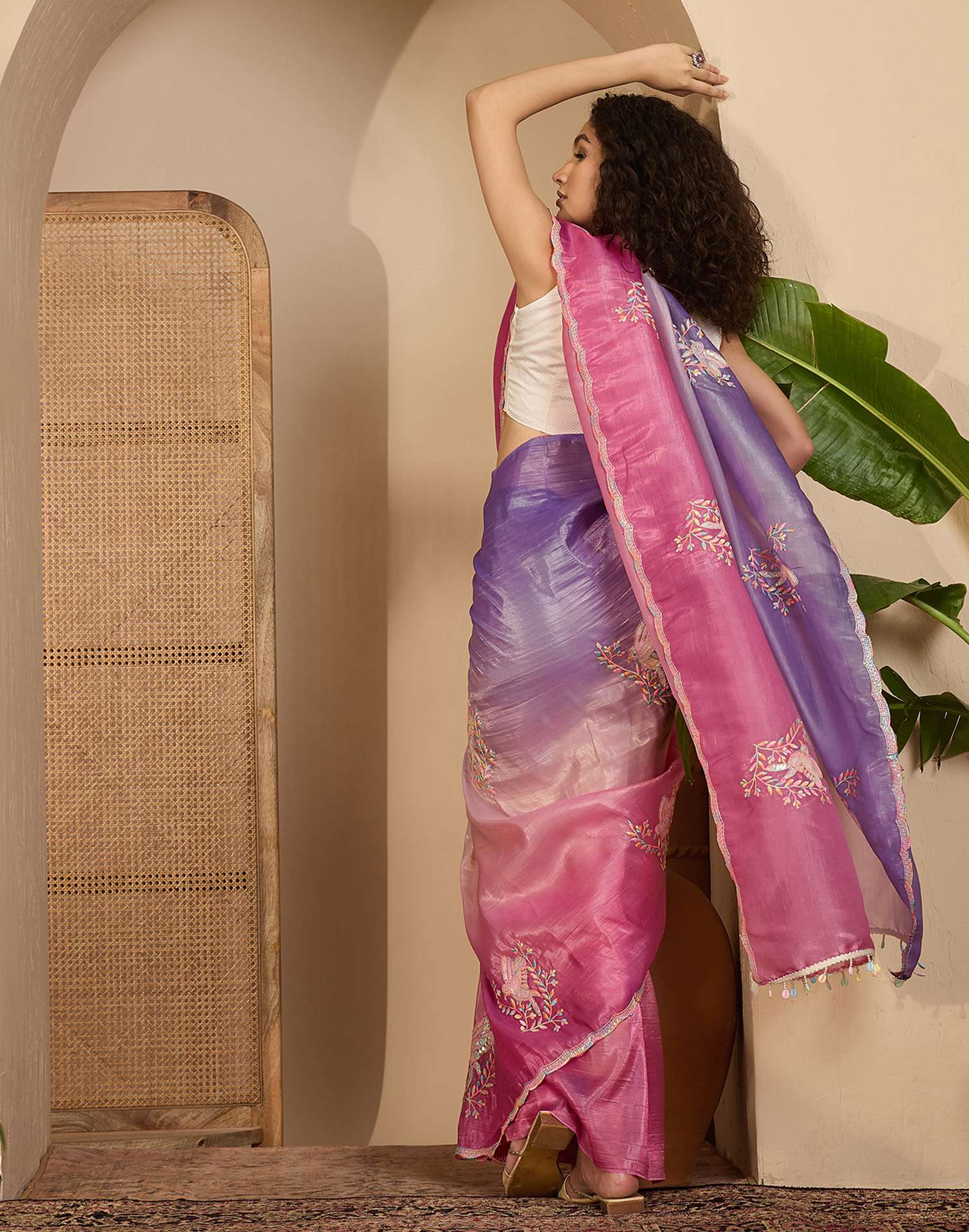 Lavender Tissue Silk Sequence Embroidery Saree