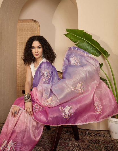 Lavender Tissue Silk Sequence Embroidery Saree