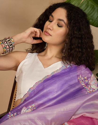 Lavender Tissue Silk Sequence Embroidery Saree