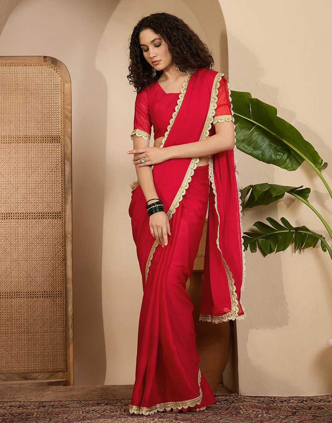 Red Crush Silk Lace Saree