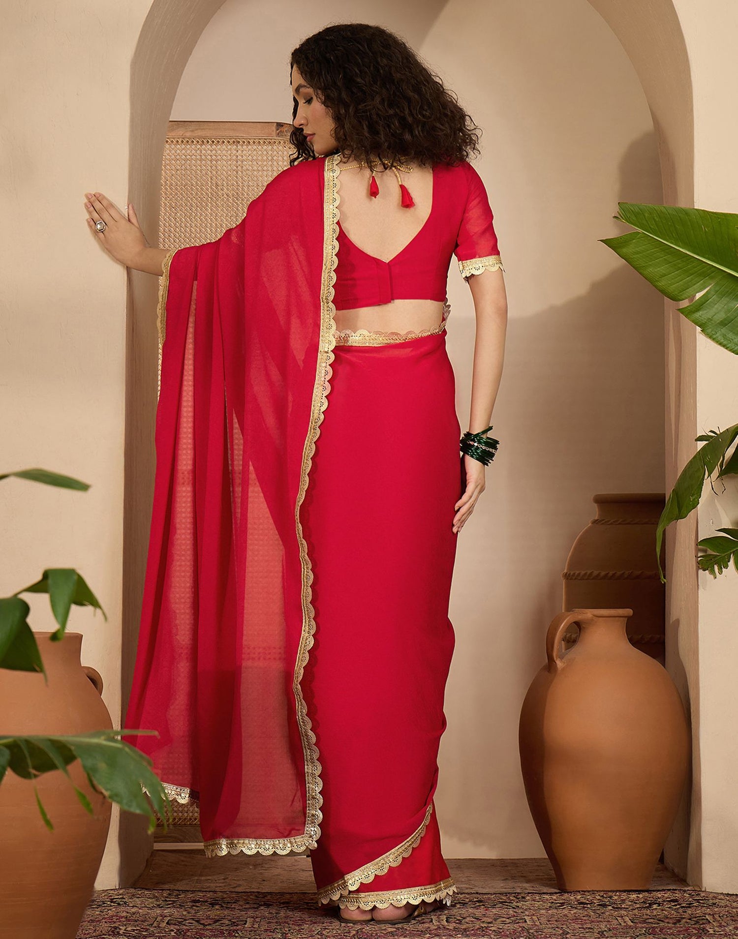 Red Crush Silk Lace Saree