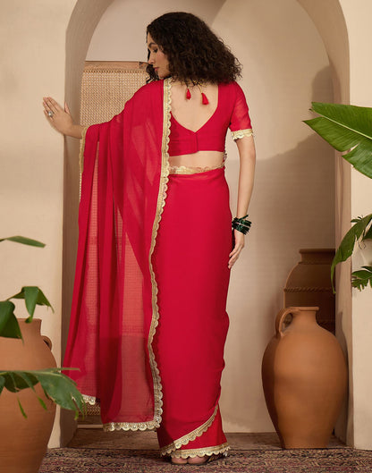 Red Crush Silk Lace Saree