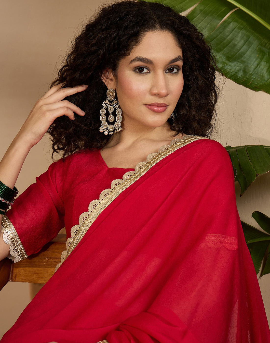 Red Crush Silk Lace Saree