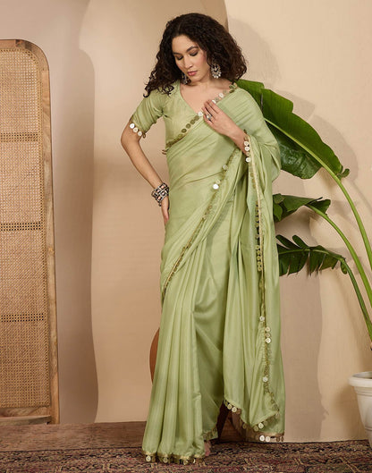 Pista Green Shimmer Lace Saree