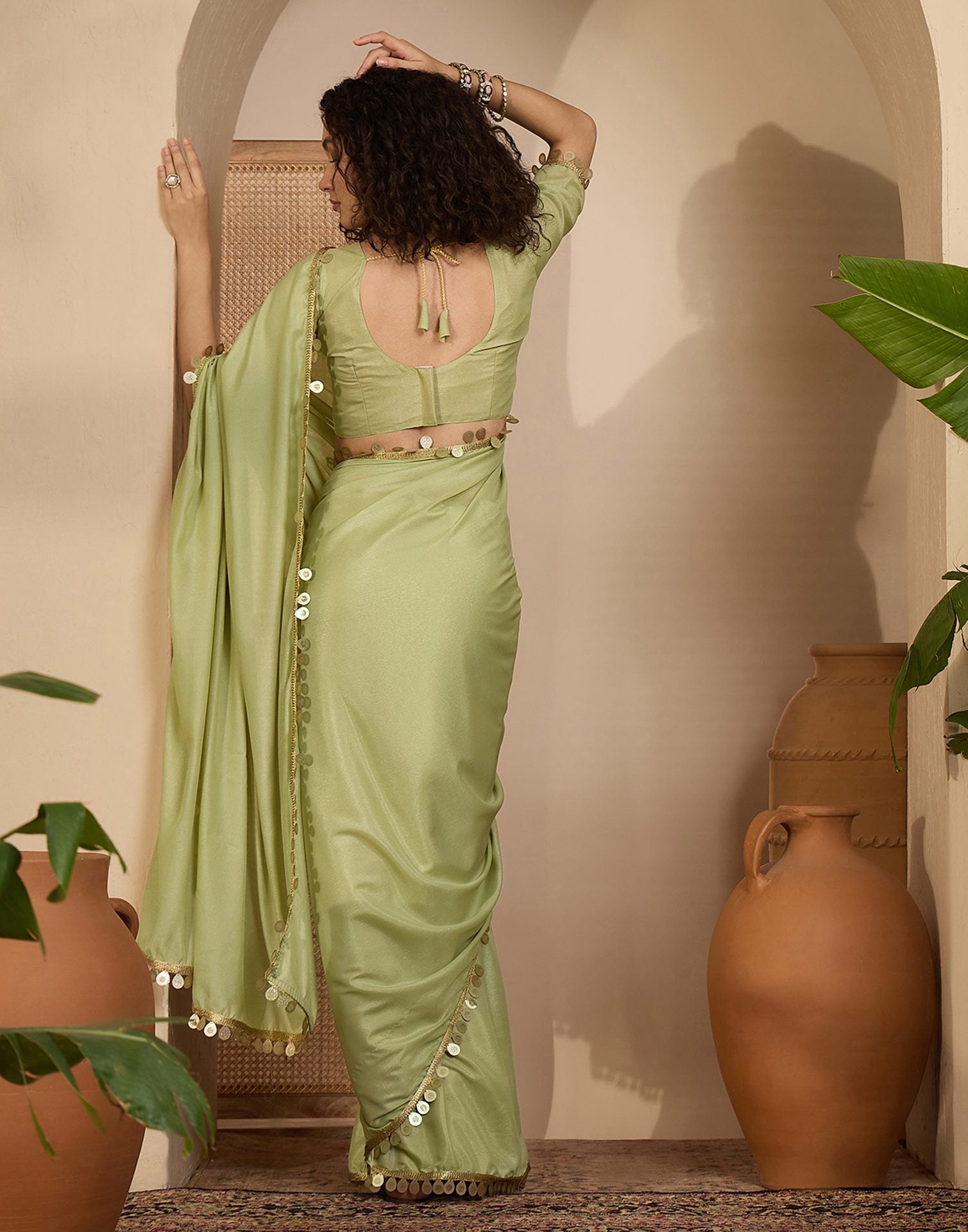 Pista Green Shimmer Lace Saree