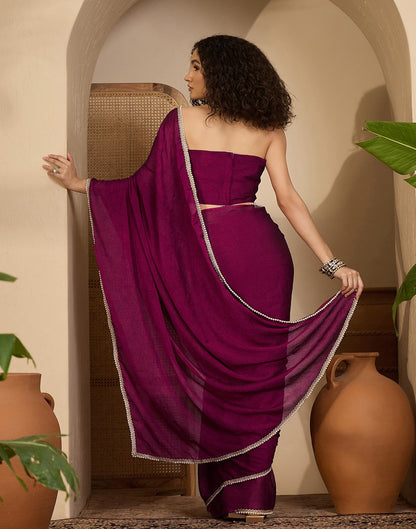 Dark Magenta Crush Silk Pearl Lace Saree