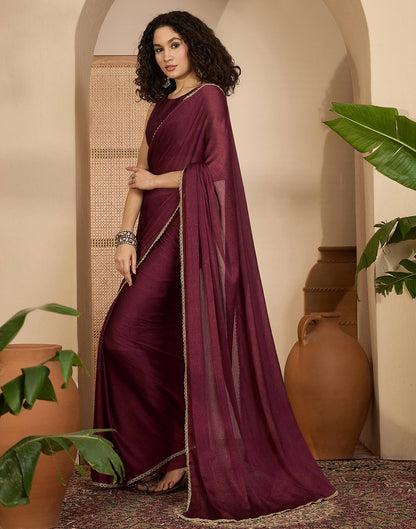 Dusty Wine Crush Silk Lace Saree