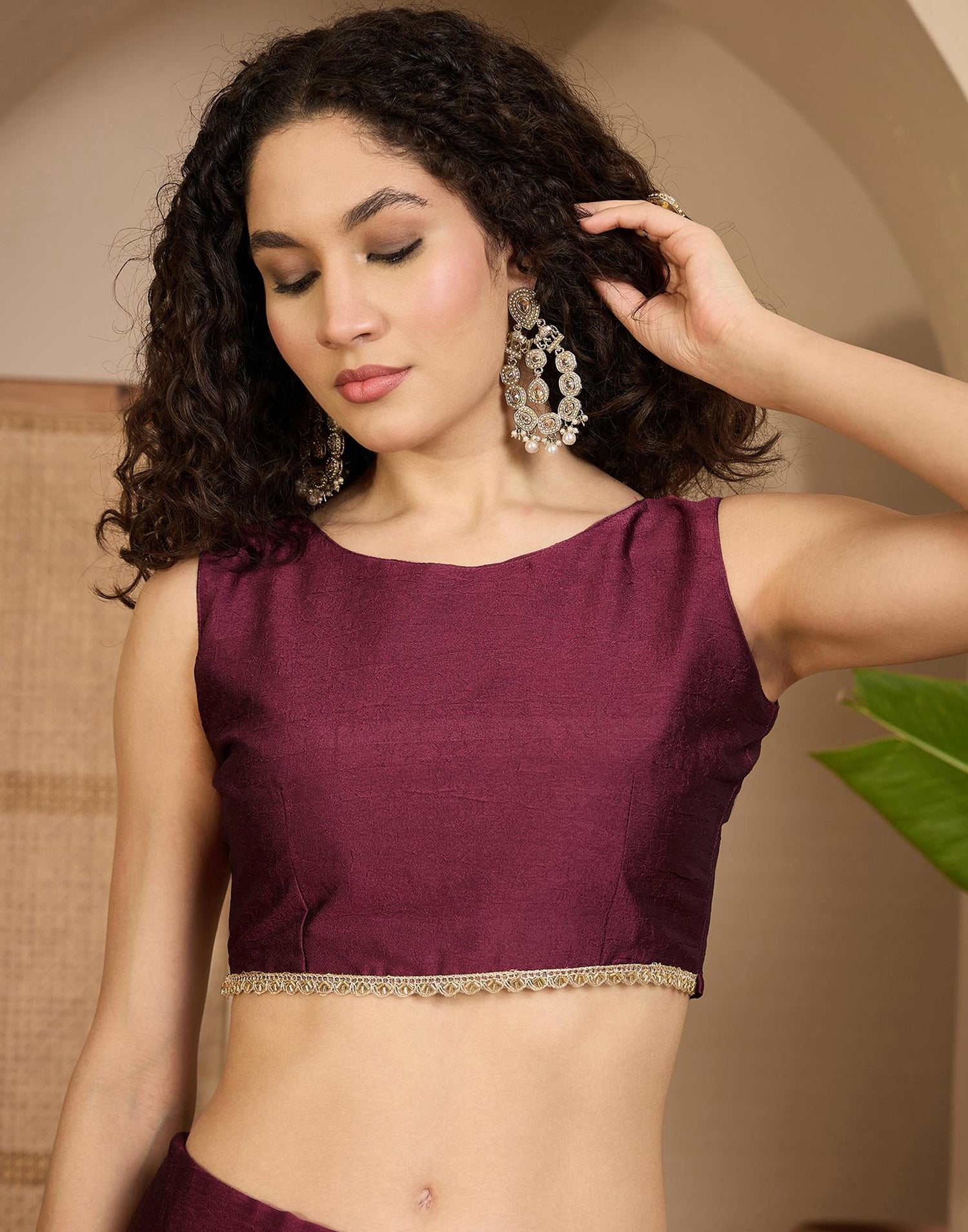 Dusty Wine Crush Silk Lace Saree