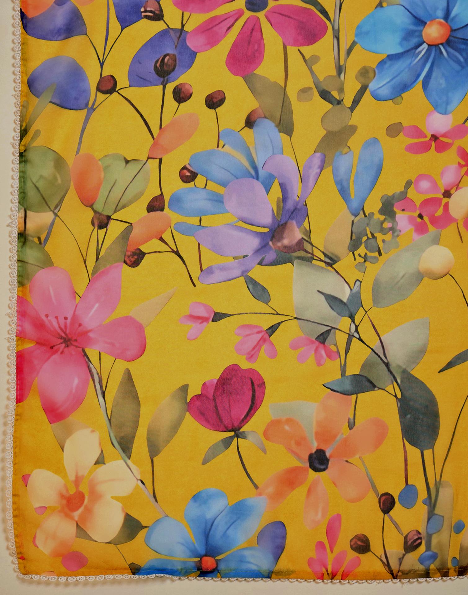 Light Yellow Georgette Floral Printed Saree