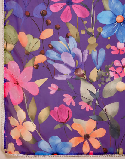 Lavender Georgette Floral Printed Saree