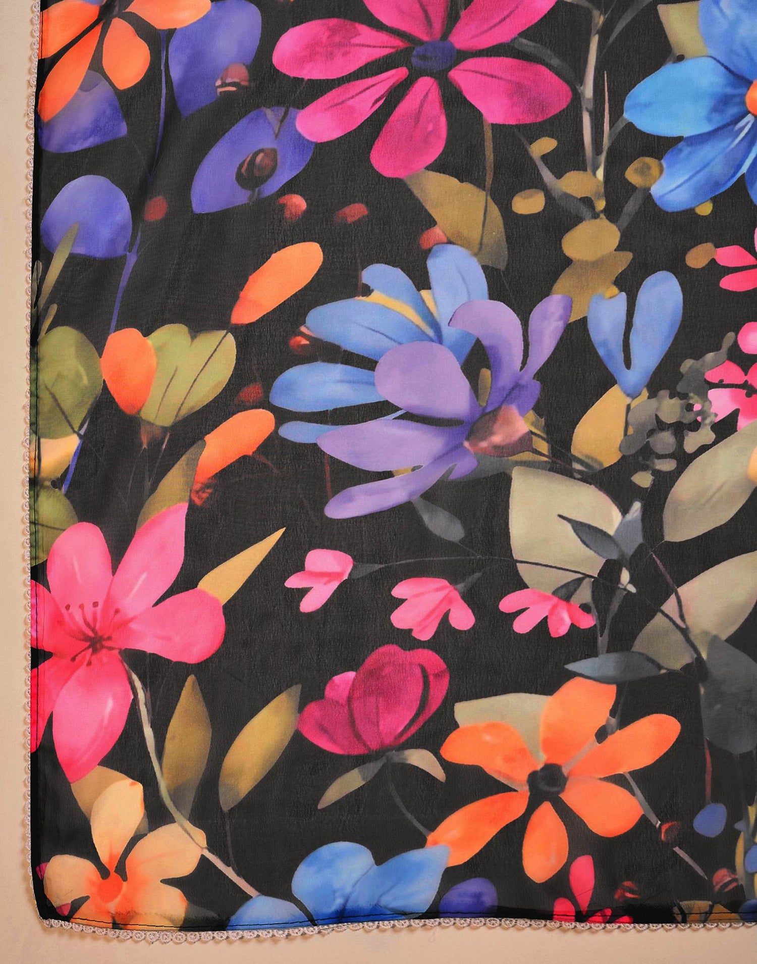 Black Georgette Floral Printed Saree