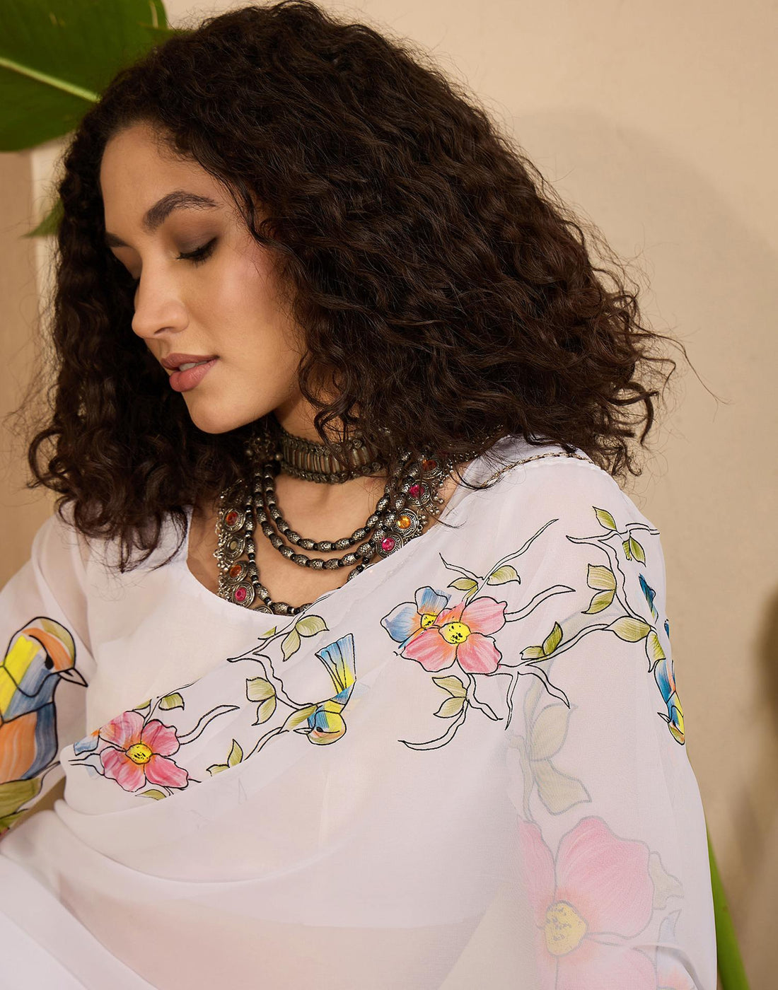 White Georgette Floral Printed Saree