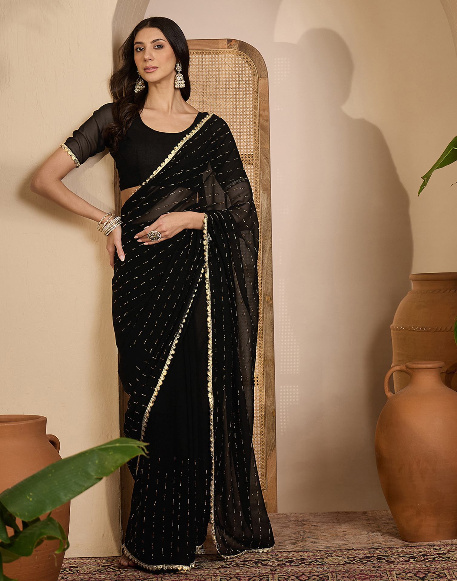 Black Georgette Stone Work Lace Saree