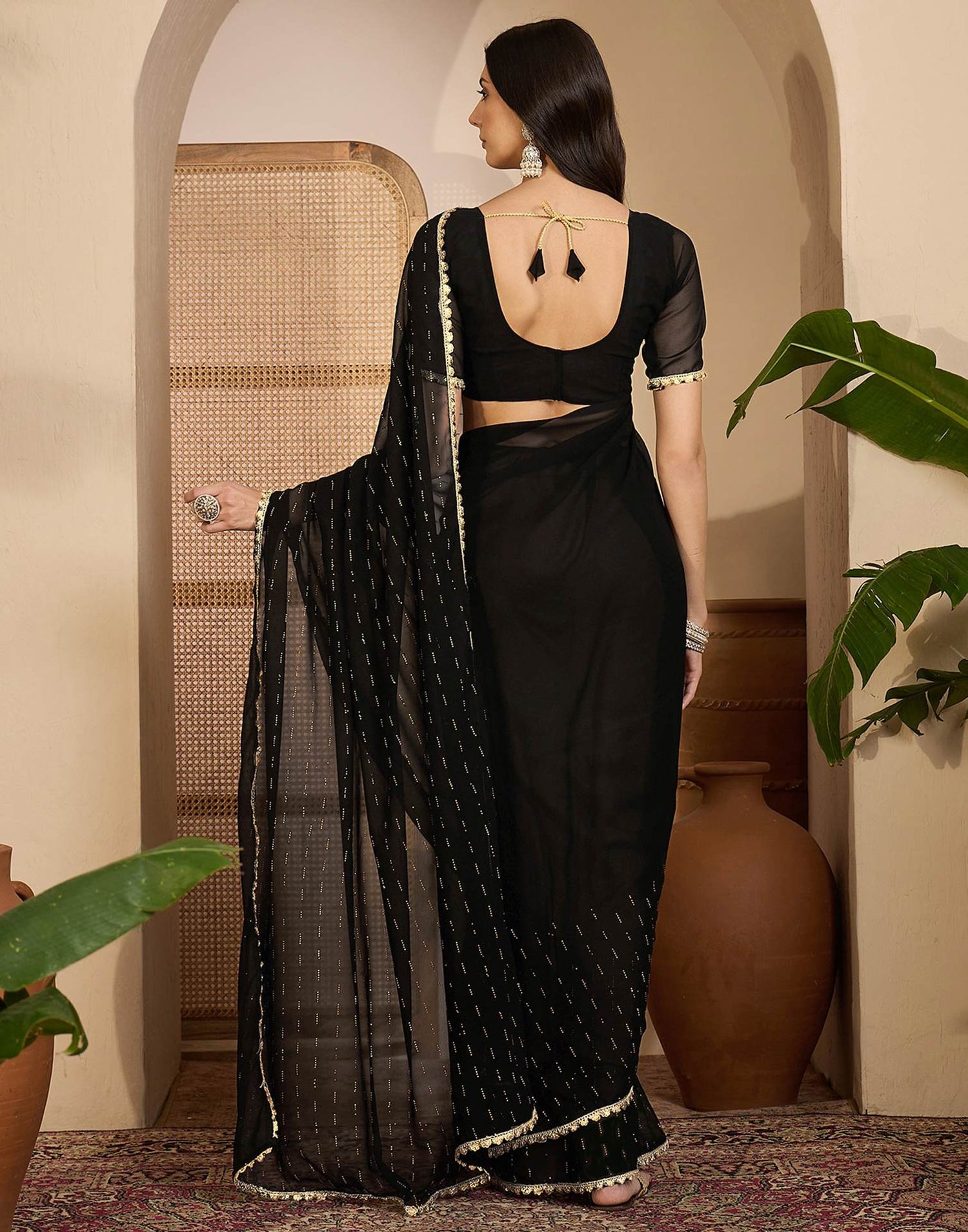 Black Georgette Stone Work Lace Saree