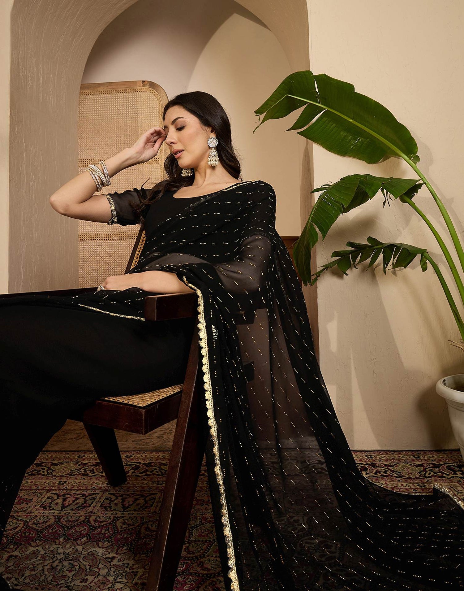 Black Georgette Stone Work Lace Saree