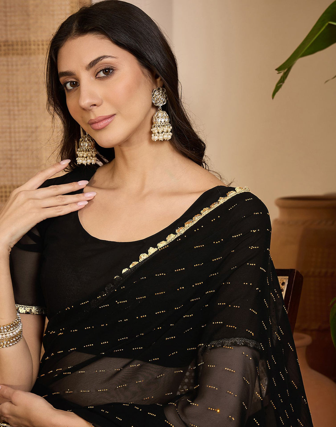 Black Georgette Stone Work Lace Saree