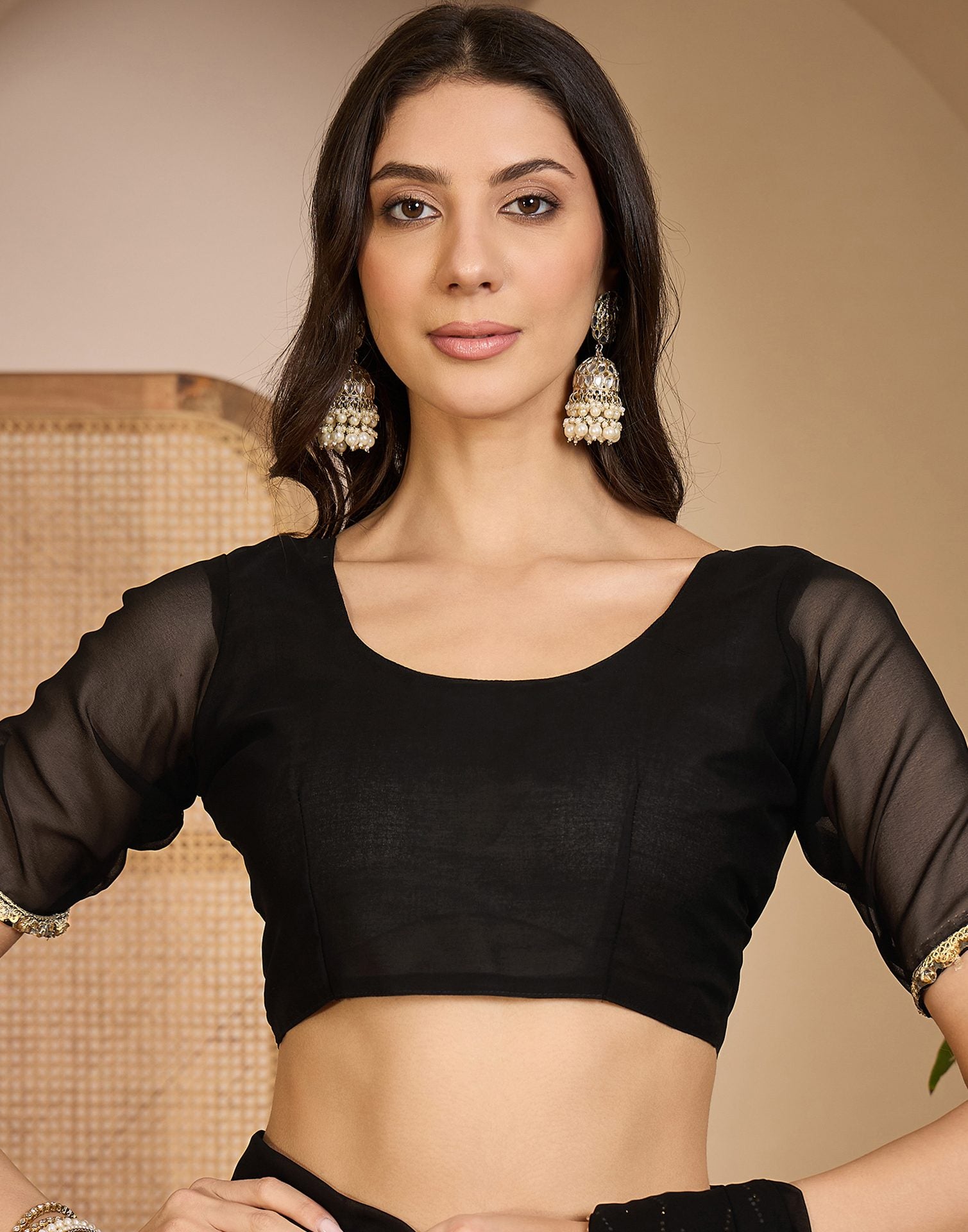 Black Georgette Stone Work Lace Saree