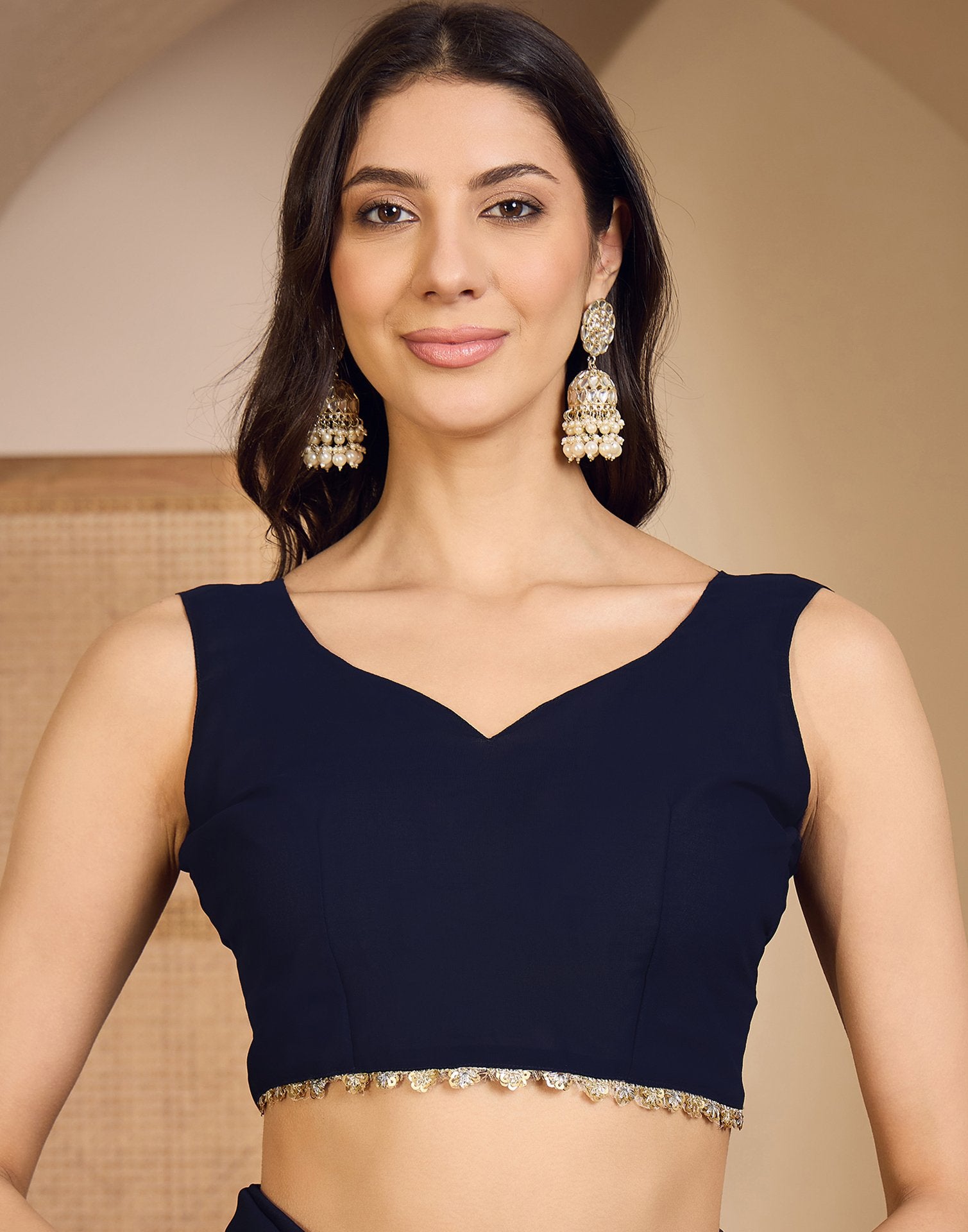 Navy Blue Georgette Stone Work Lace Saree