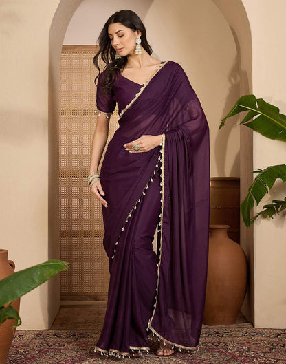 Wine Shimmer Lace Saree