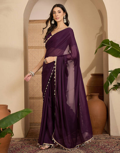 Wine Shimmer Lace Saree