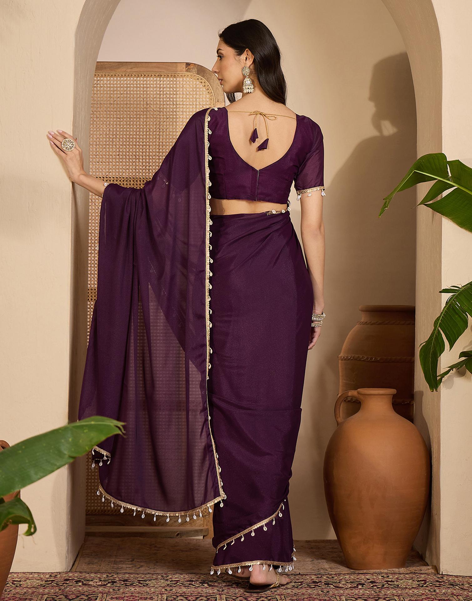 Wine Shimmer Lace Saree