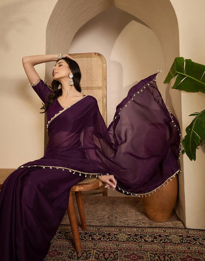 Wine Shimmer Lace Saree