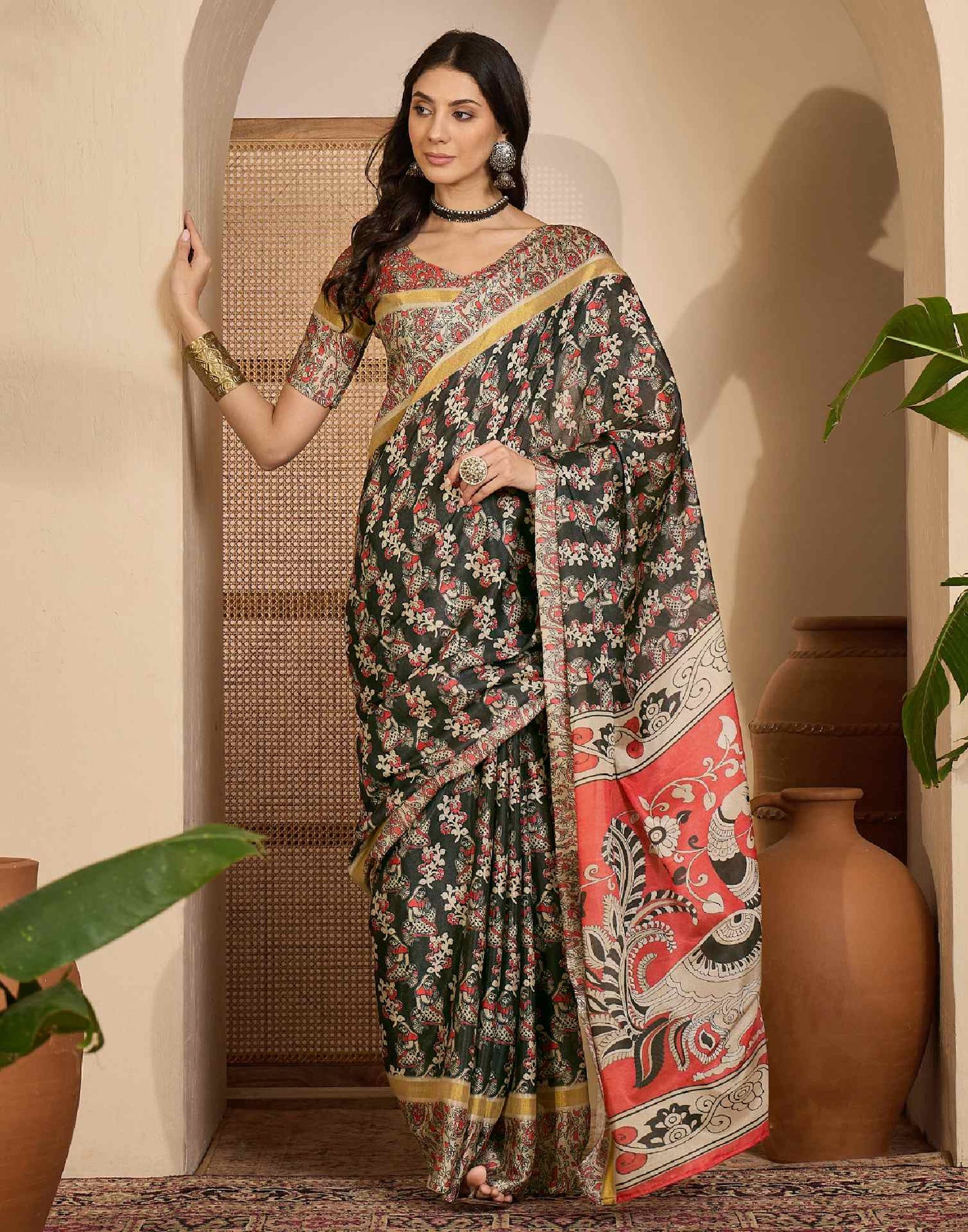 Black Cotton Silk Printed Saree