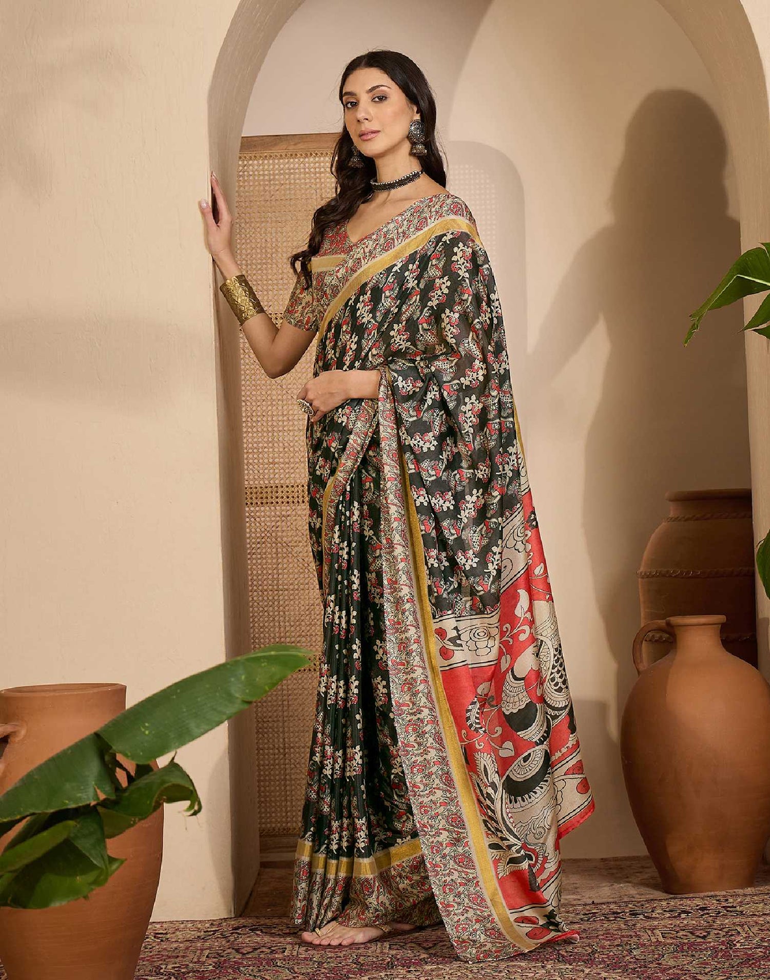 Black Cotton Silk Printed Saree