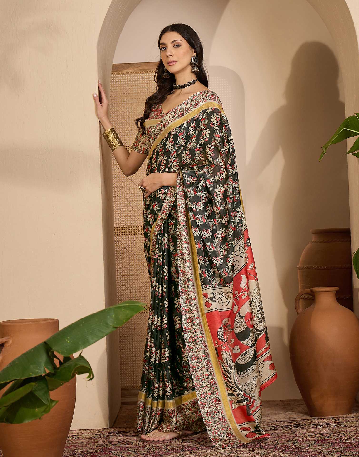 Black Cotton Silk Printed Saree