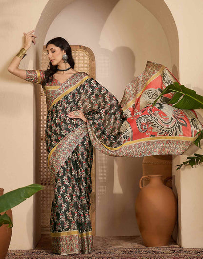 Black Cotton Silk Printed Saree