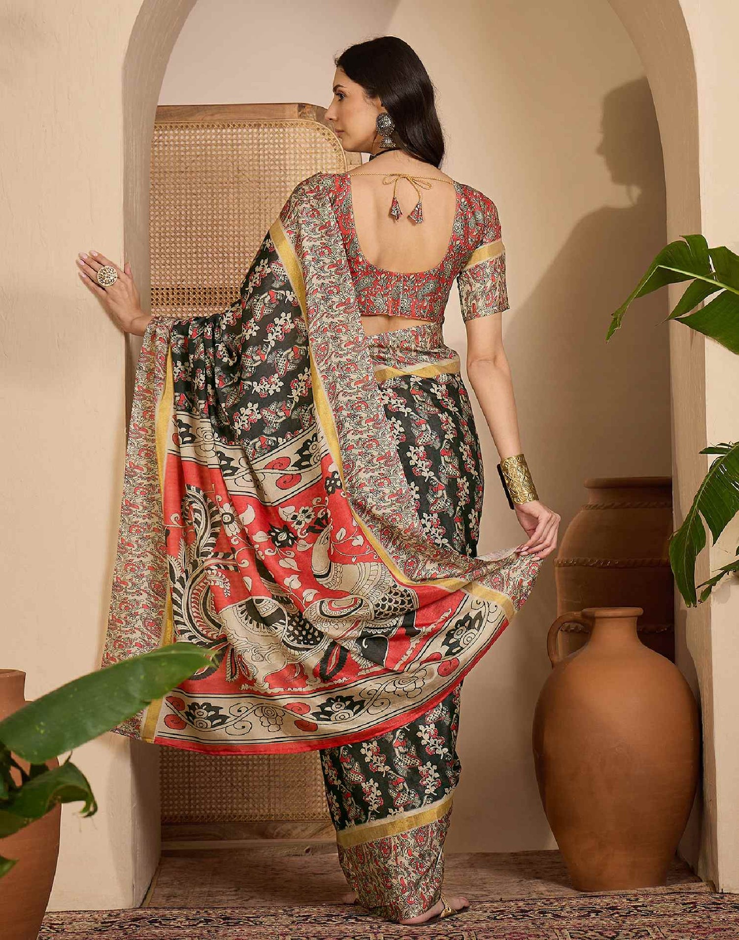 Black Cotton Silk Printed Saree