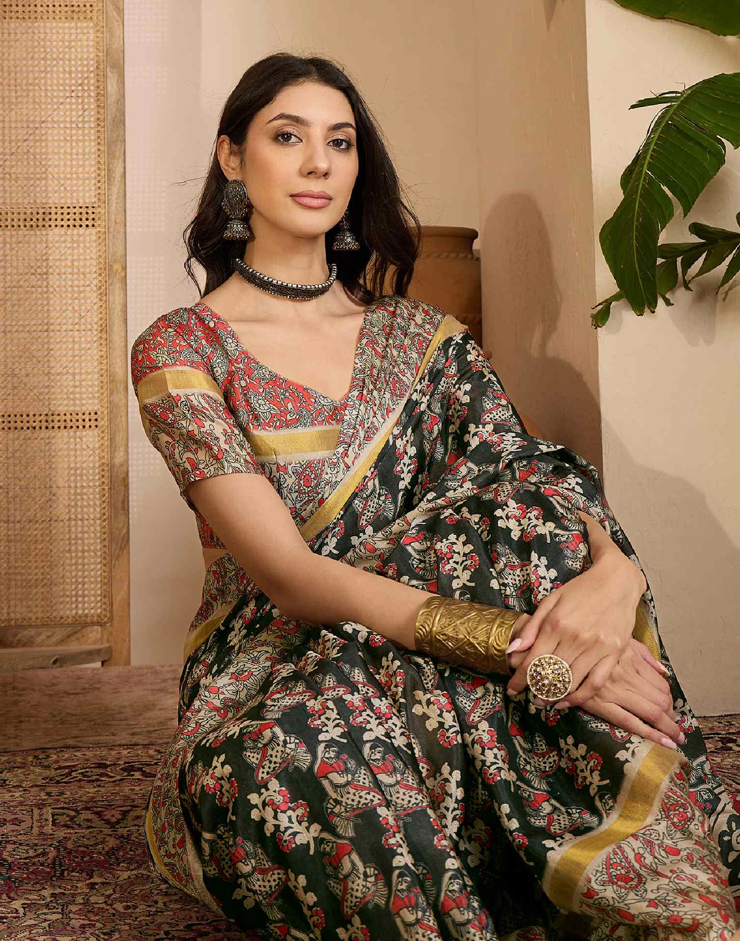 Black Cotton Silk Printed Saree