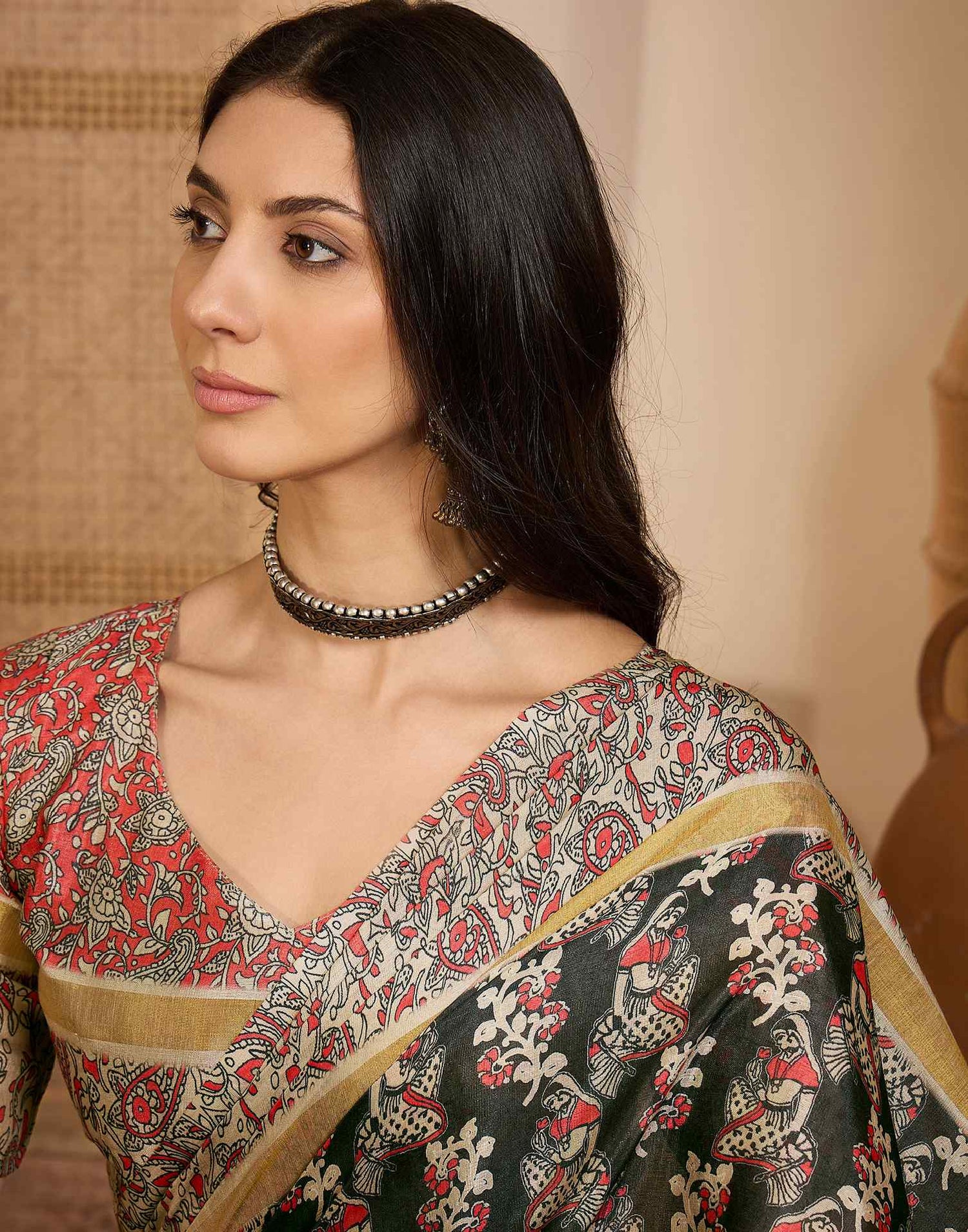 Black Cotton Silk Printed Saree