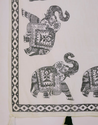 Off White Linen Printed Saree