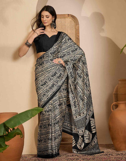 Black Satin Printed Saree