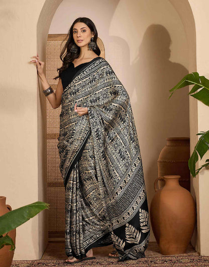 Black Satin Printed Saree