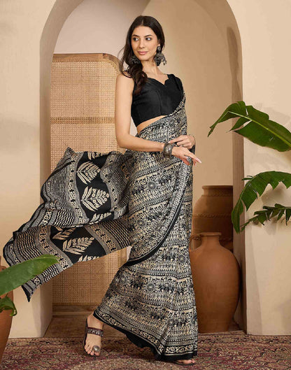 Black Satin Printed Saree