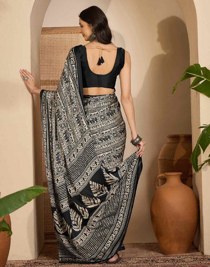Black Satin Printed Saree
