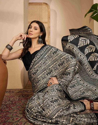 Black Satin Printed Saree